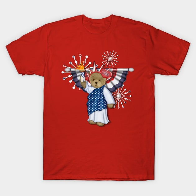 Patriotic Liberty Bear on Red T-Shirt by SpiceTree